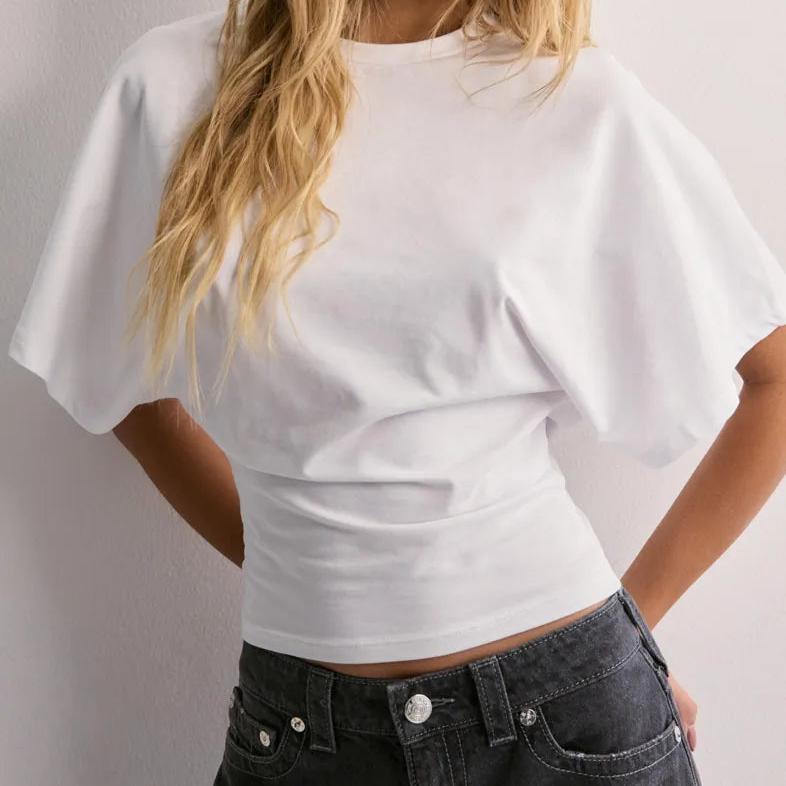Crop T-shirt with Batwing Sleeves and Fitted Waist