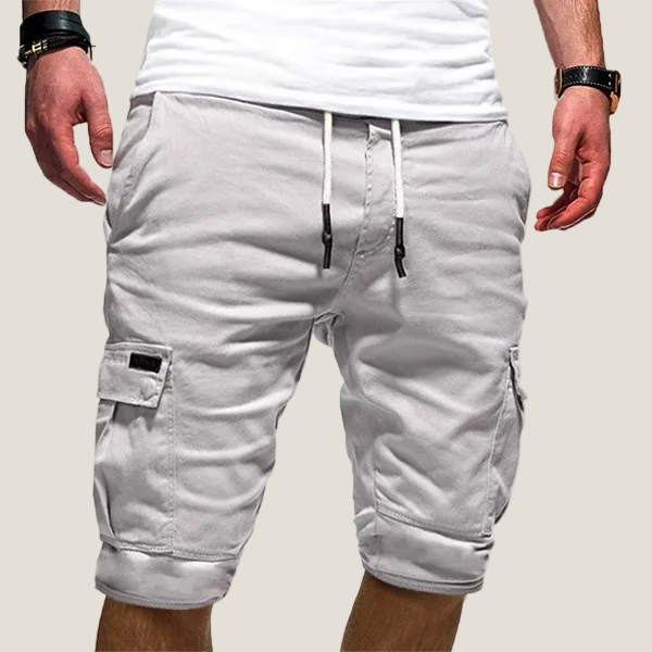 Men's Cargo Shorts - Double Pocket with Flap - Elastic Waist with Drawstring