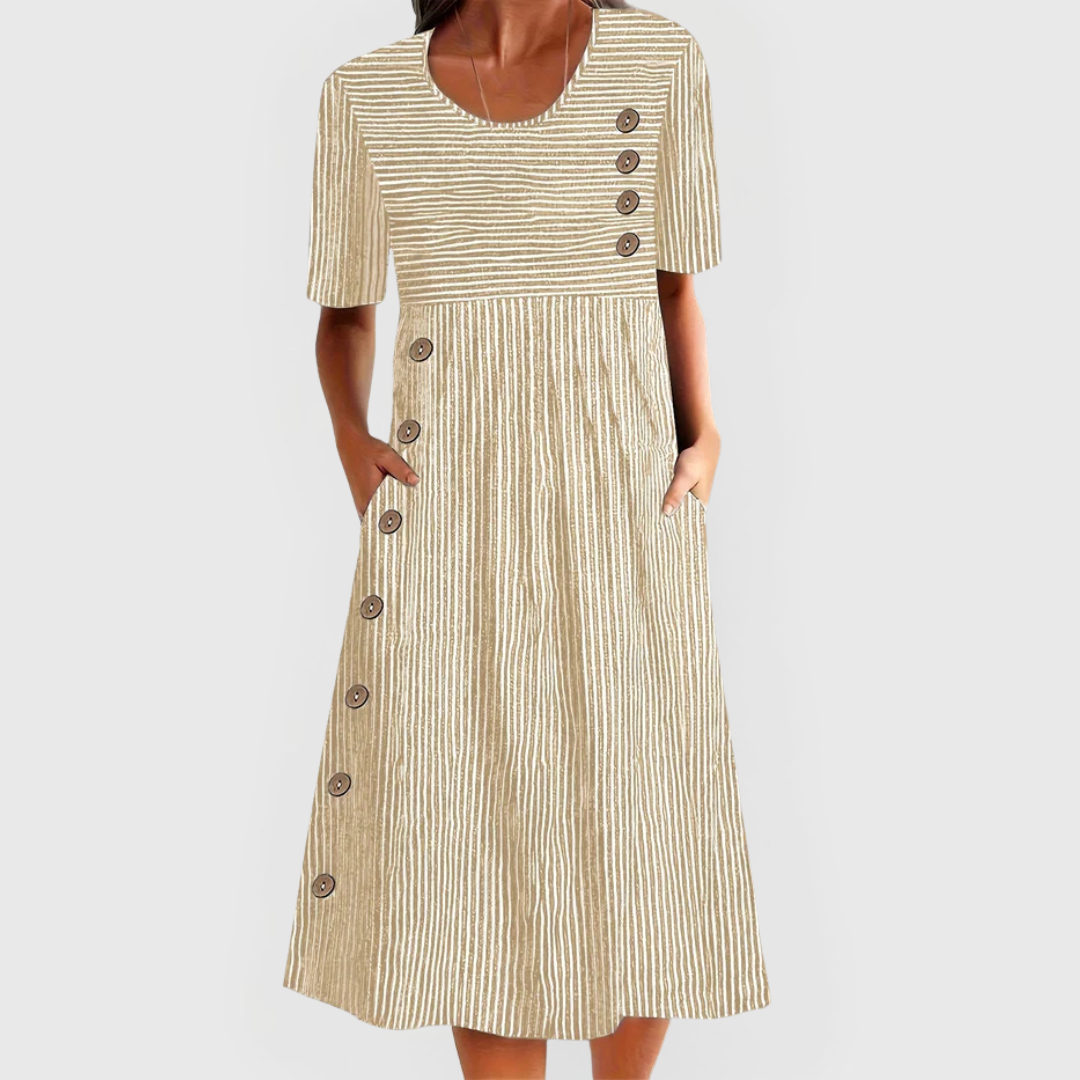 Women's Striped Summer Dress with Button Details