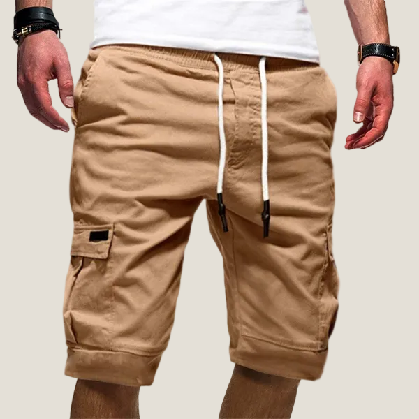 Men's Cargo Shorts - Double Pocket with Flap - Elastic Waist with Drawstring