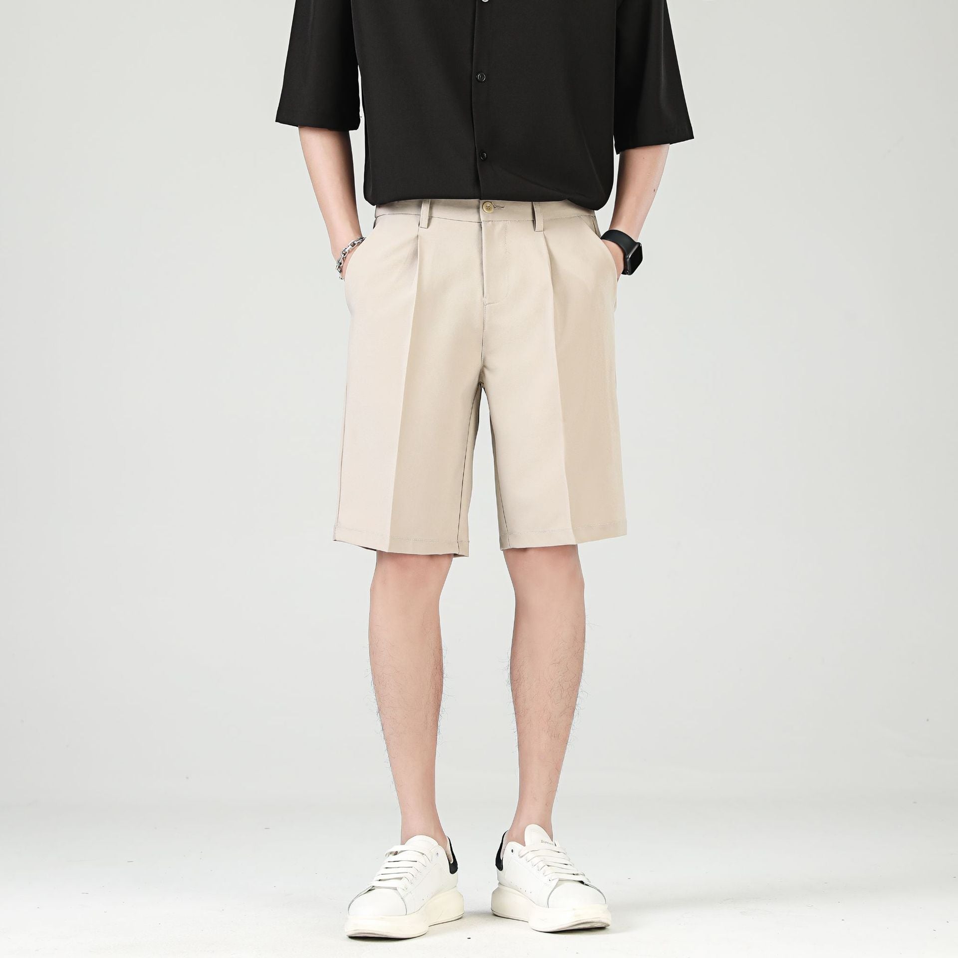 Men's Chino Shorts with Adjustment - Straight Cut with Pleats