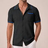 Men's Short Sleeve Shirt in Lattice Style with Camp Collar and Contrast Trimmings