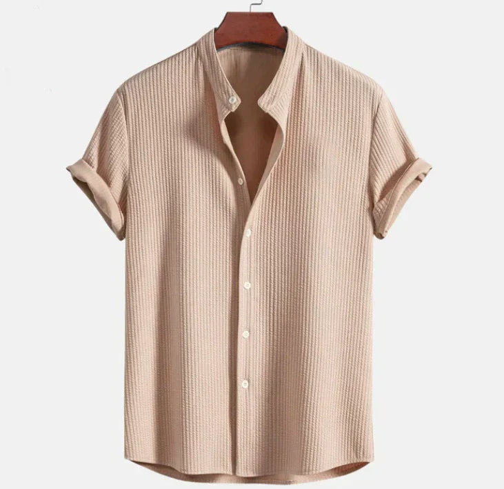 Men's Shirt with Mandarin Collar, Short Sleeve – Loose Fit