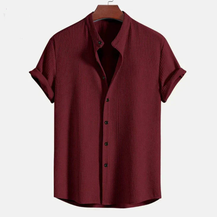 Men's Shirt with Mandarin Collar, Short Sleeve – Loose Fit