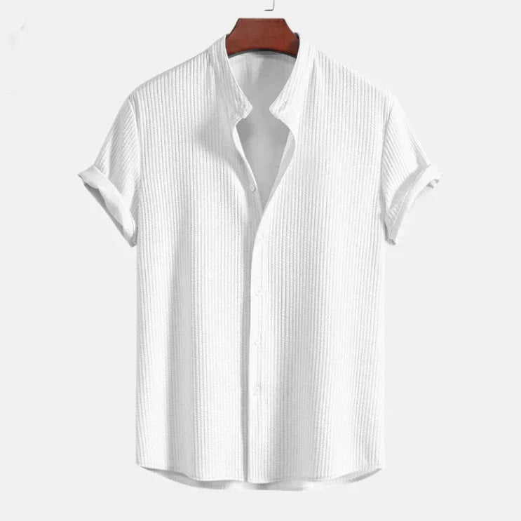 Men's Shirt with Mandarin Collar, Short Sleeve – Loose Fit