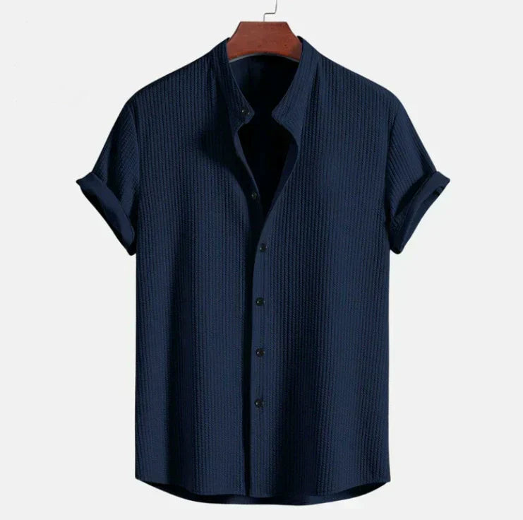 Men's Shirt with Mandarin Collar, Short Sleeve – Loose Fit