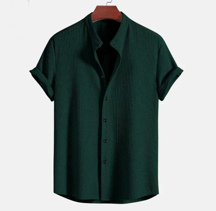 Men's Shirt with Mandarin Collar, Short Sleeve – Loose Fit