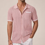 Men's Short Sleeve Shirt in Lattice Style with Camp Collar and Contrast Trimmings