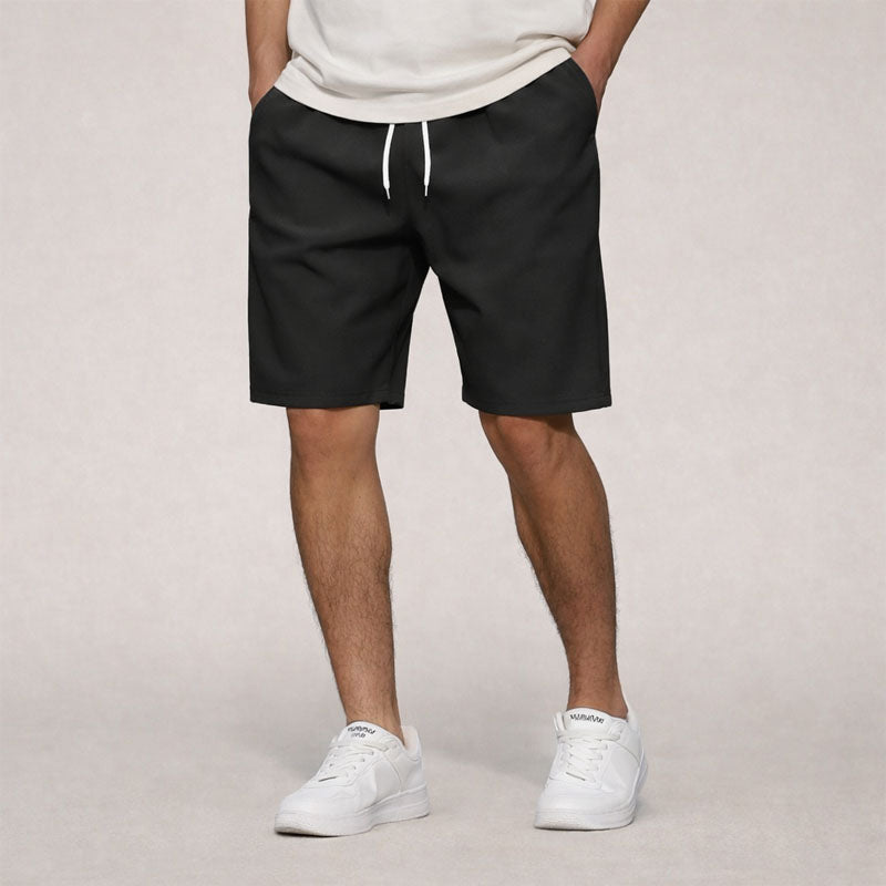 Men's Woven Shorts - Elastic Waist - White Drawstring - Knee Length