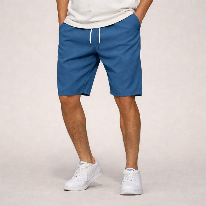 Men's Woven Shorts - Elastic Waist - White Drawstring - Knee Length