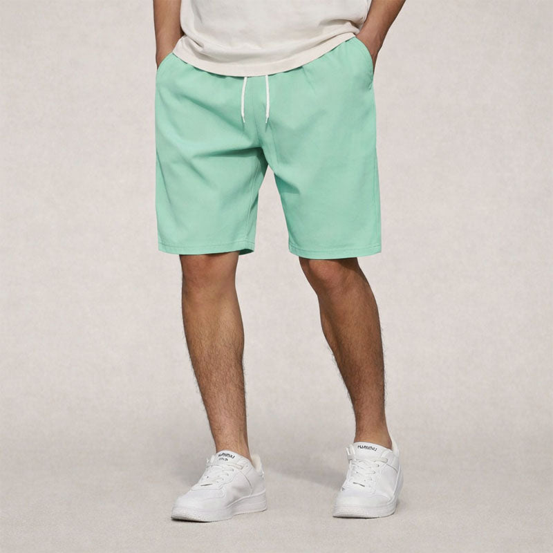 Men's Woven Shorts - Elastic Waist - White Drawstring - Knee Length