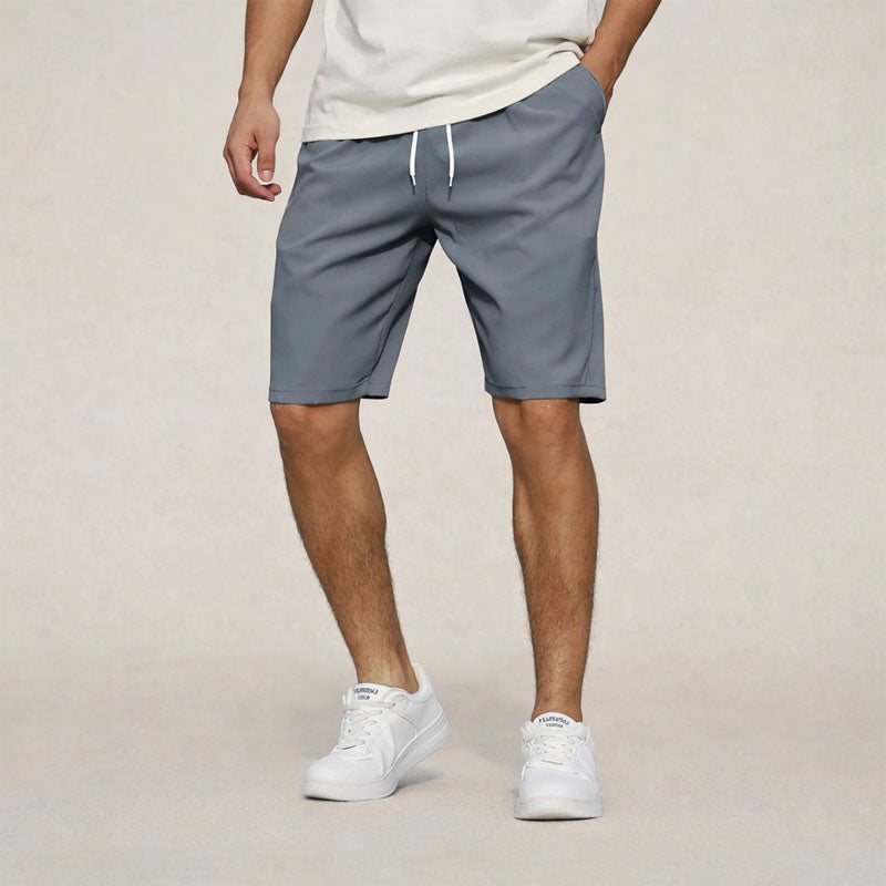 Men's Woven Shorts - Elastic Waist - White Drawstring - Knee Length
