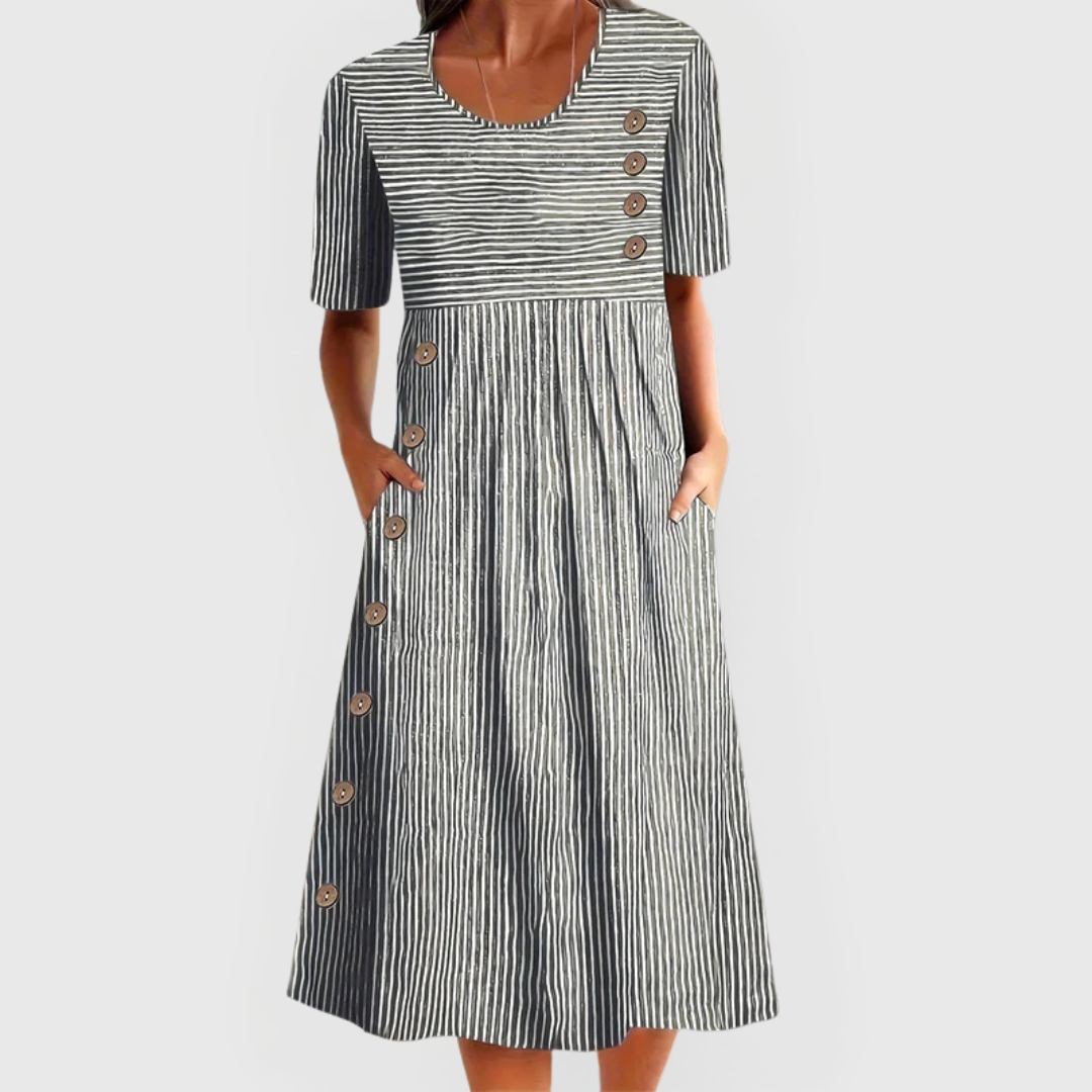 Women's Striped Summer Dress with Button Details