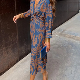 Midi dress with wrap effect and leaf print